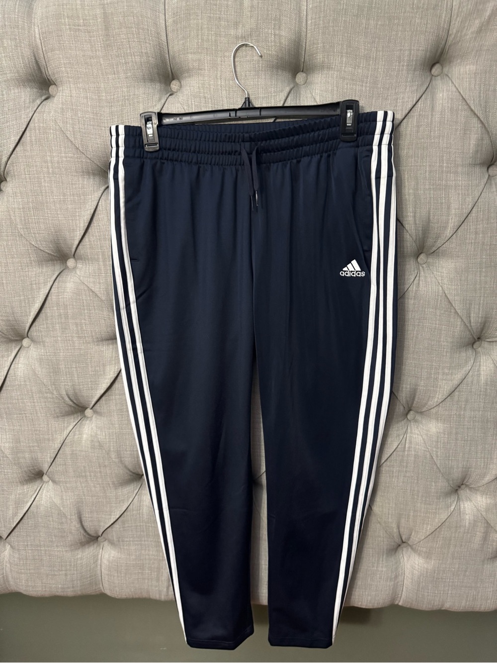 adidas Navy Blue Track Pants with White Three-Stripes